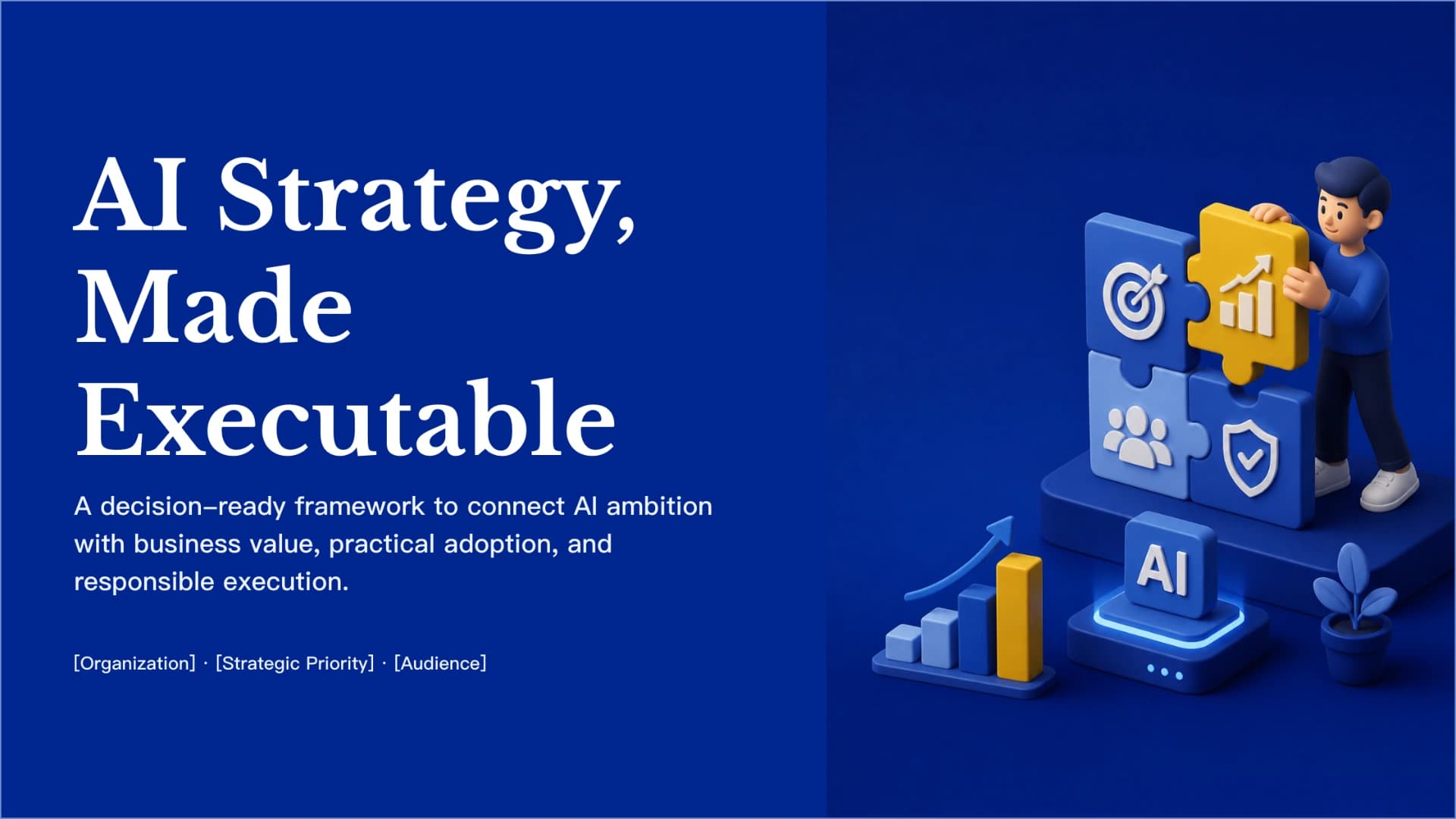Slide 1: AI Strategy, Made Executable preview of Artificial Intelligence Strategy & Adoption Framework presentation template