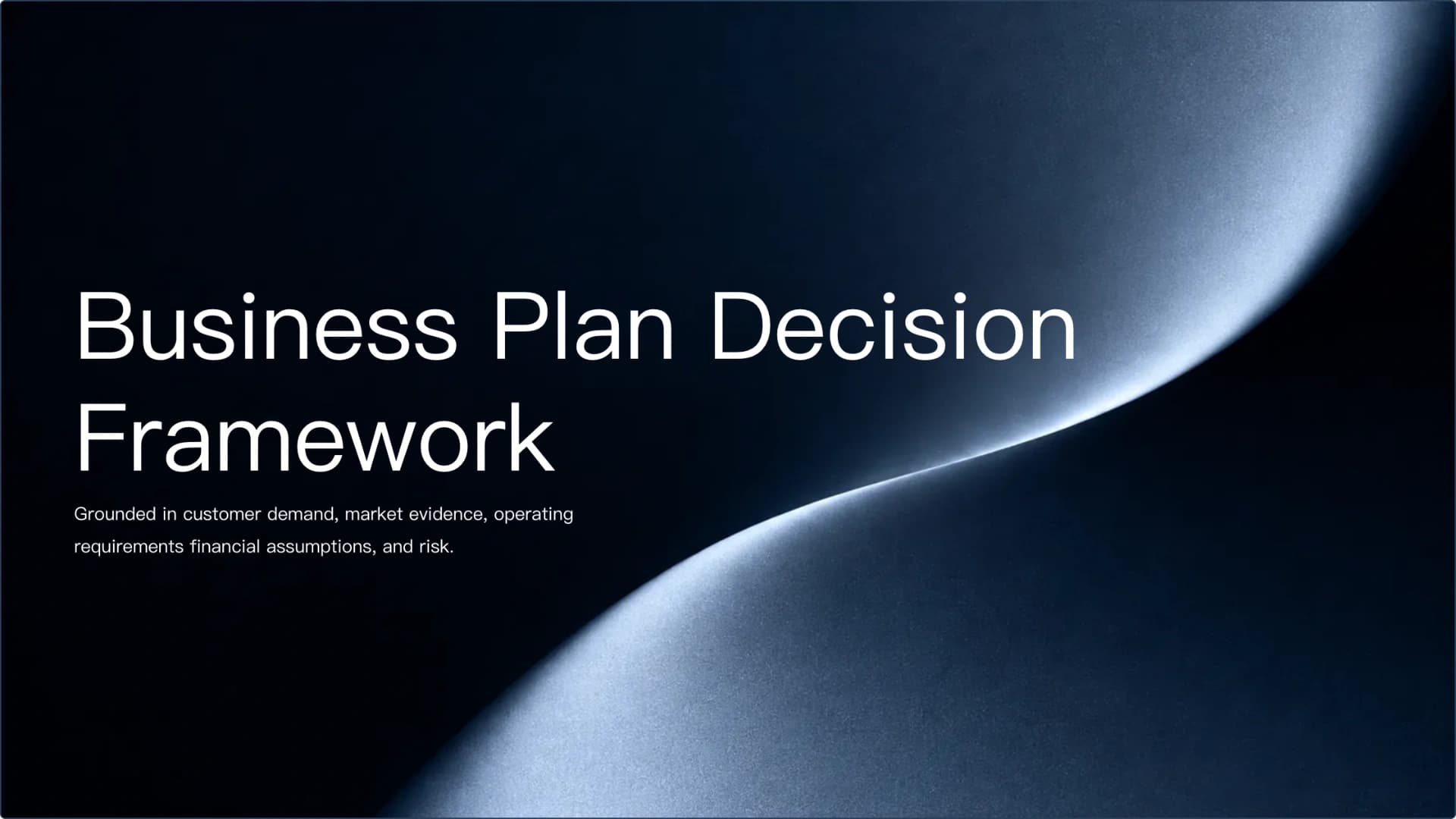 Slide 1: Business Plan Decision Framework preview of Business Plan Decision Framework & Market Validation Presentation Template presentation template