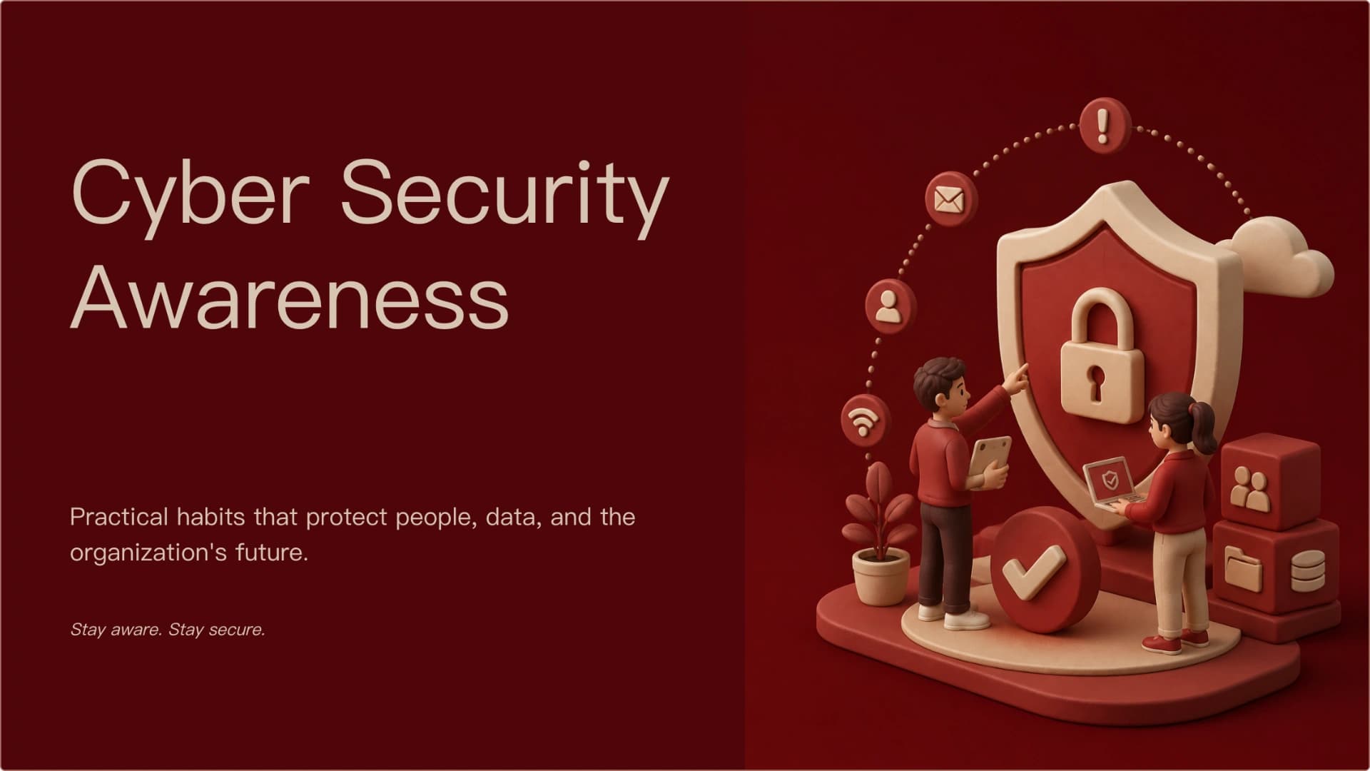 Slide 1: Cyber Security Awareness preview of Red 3D Cyber Security Awareness Training Presentation Template presentation template