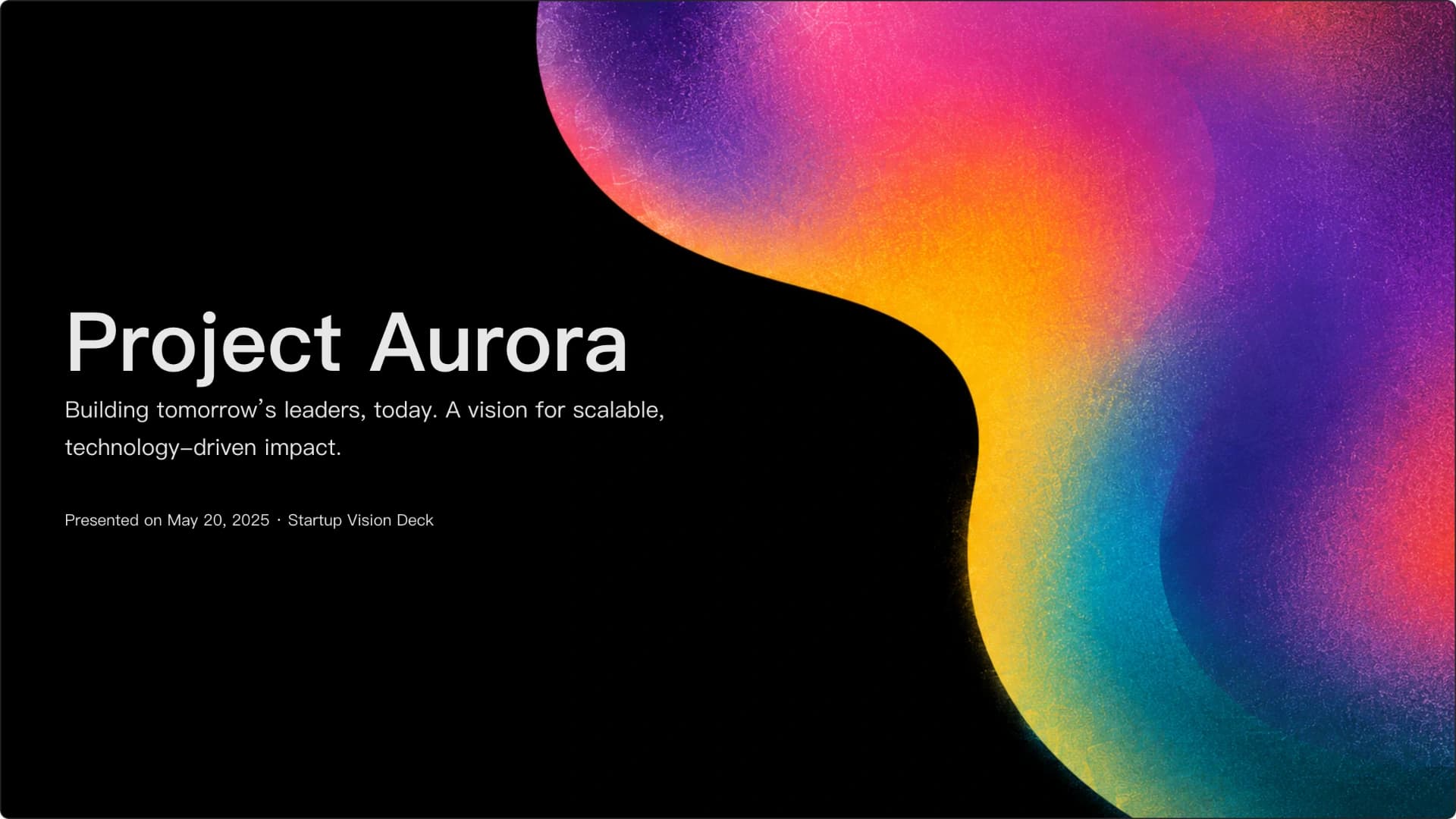 Slide 1: Project Aurora preview of Dark Neon Technology Startup Pitch Deck and Product Roadmap PowerPoint Template presentation template