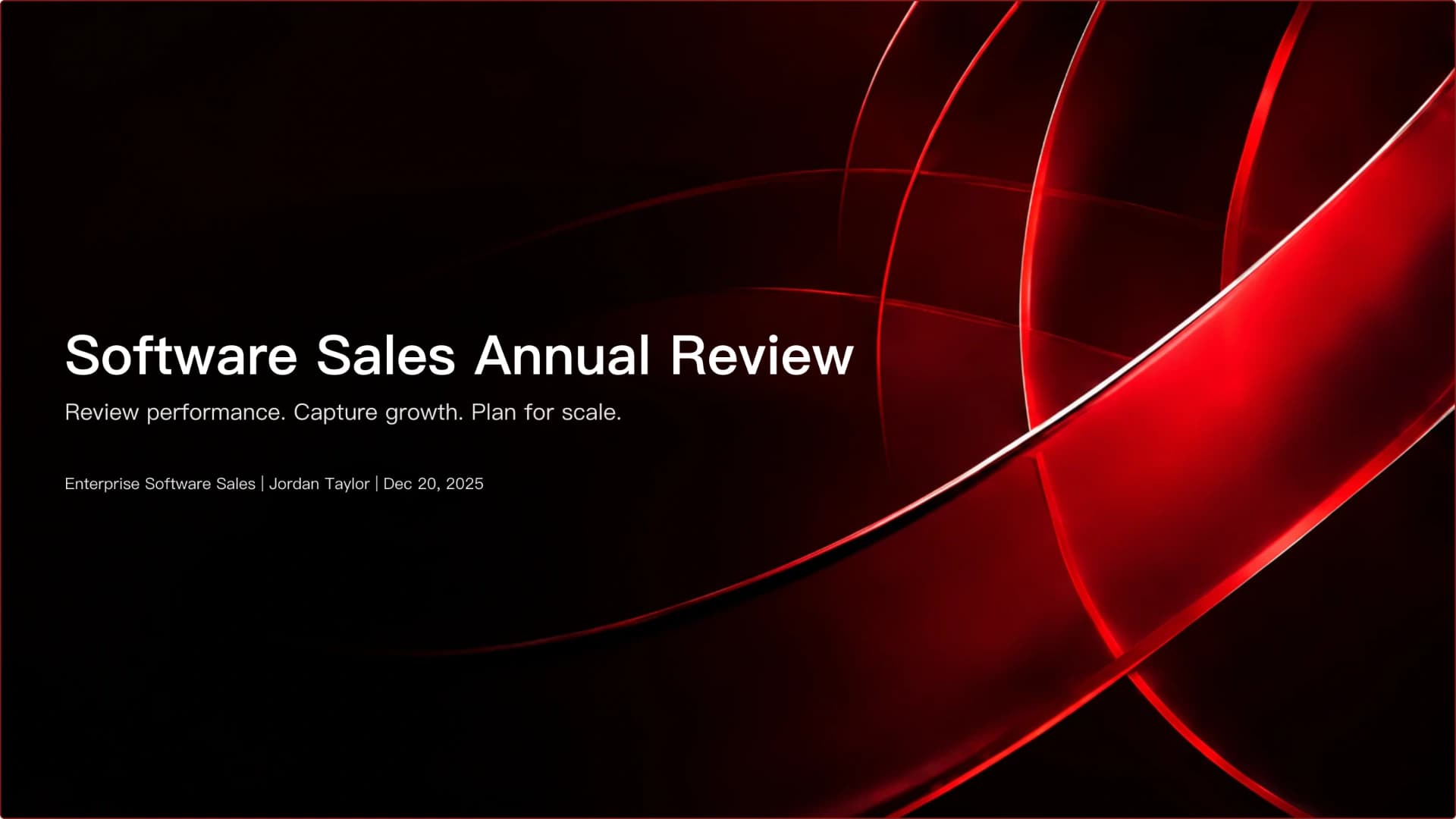 Slide 1: Revisión Anual de Ventas de Software preview of Plantilla de PowerPoint Rojo Oscuro para Rendimiento de Ventas SaaS, Crecimiento de Ingresos y GTM presentation template