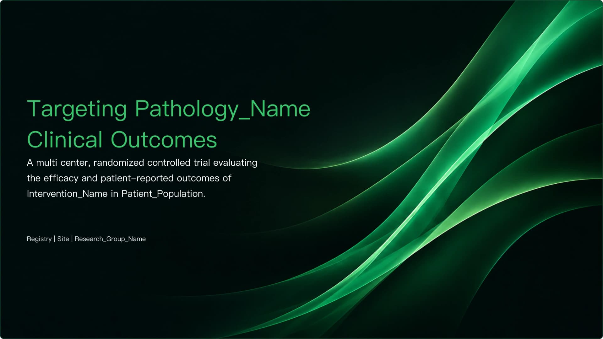 Slide 1: Targeting Pathology_Name Clinical Outcomes preview of Green Medical Clinical Trial, RCT Outcomes and Efficacy Safety Analysis PowerPoint Template presentation template