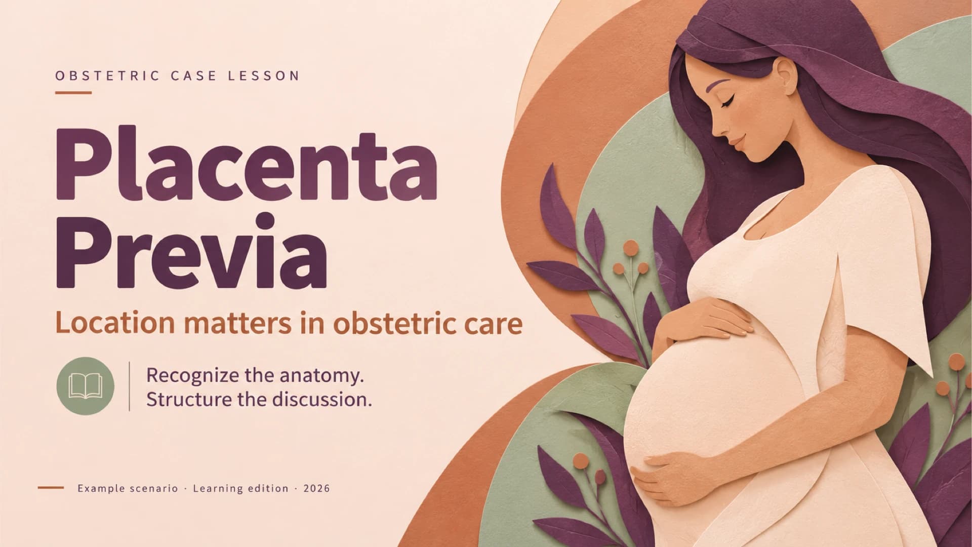 Cover slide titled Placenta Previa beside a paper-cut illustration of a pregnant woman.