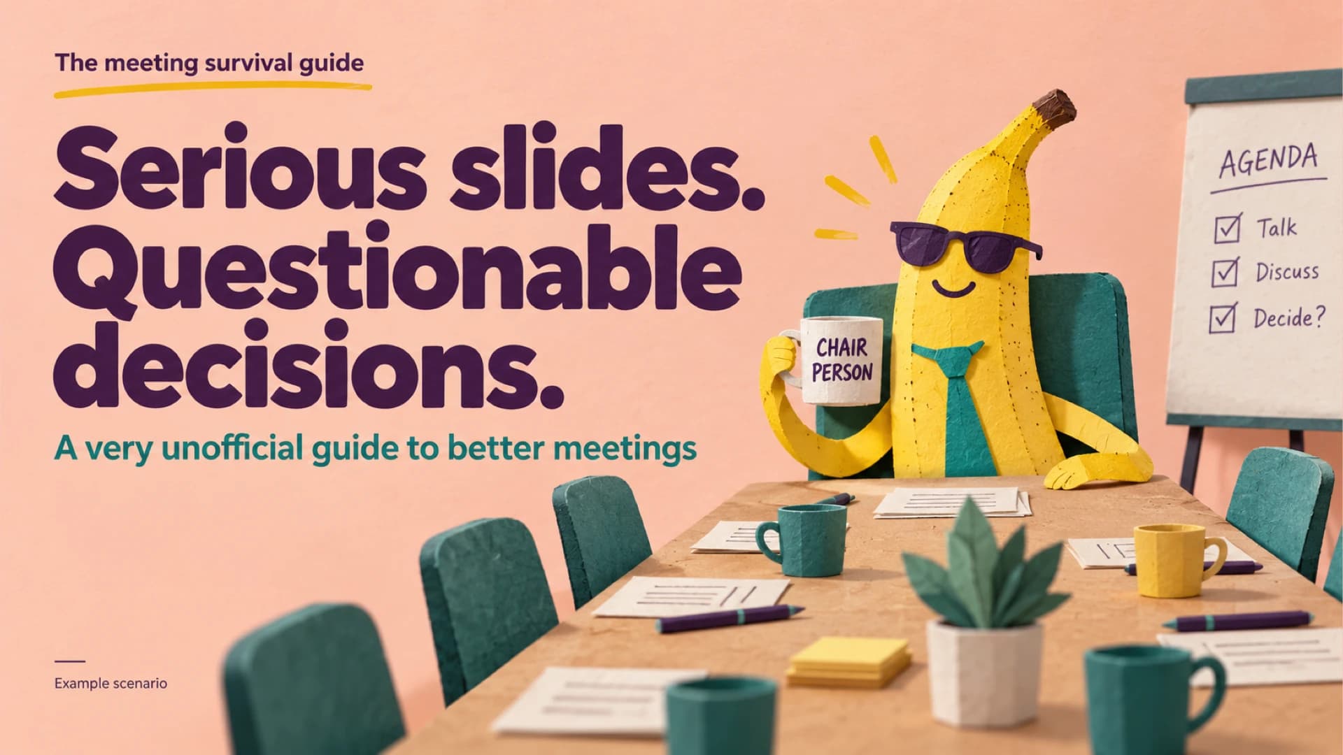 Modèle de présentation humoristique avec bananes en papier découpé pour réunions