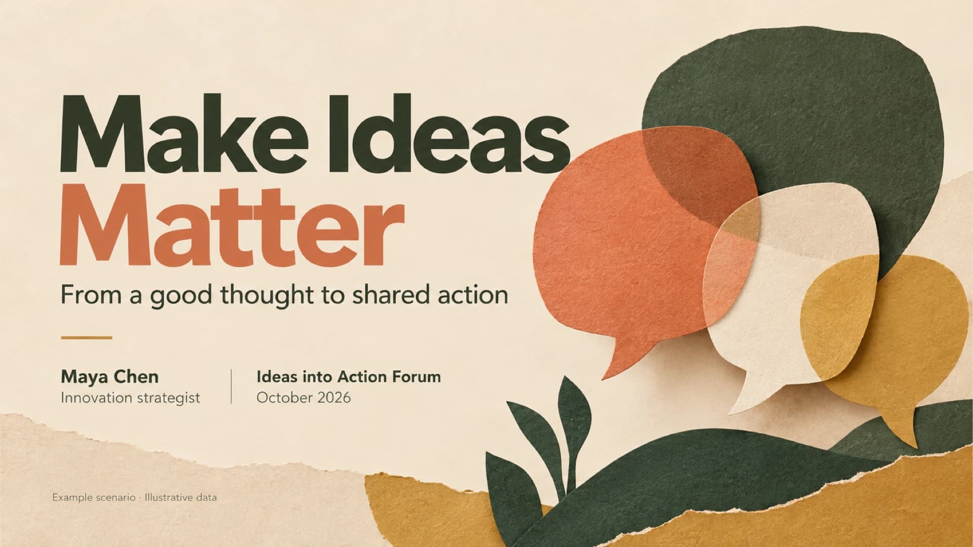 Speaker Slides with Paper-Cut Art for an Ideas-to-Action Talk