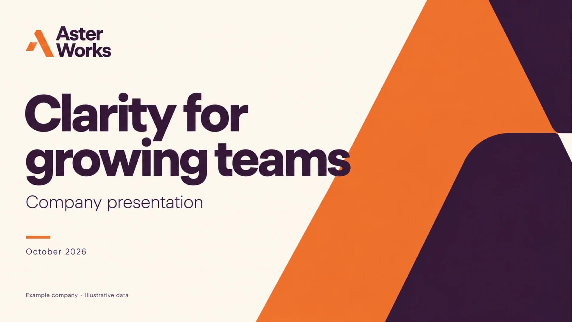 Company Presentation with Bold Orange and Aubergine Geometric Design