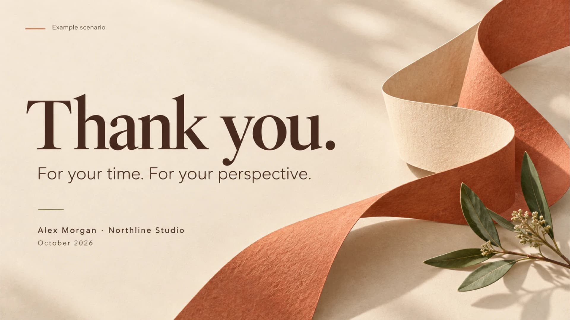 Thank You PowerPoint Slides with Warm Terracotta Paper Ribbons