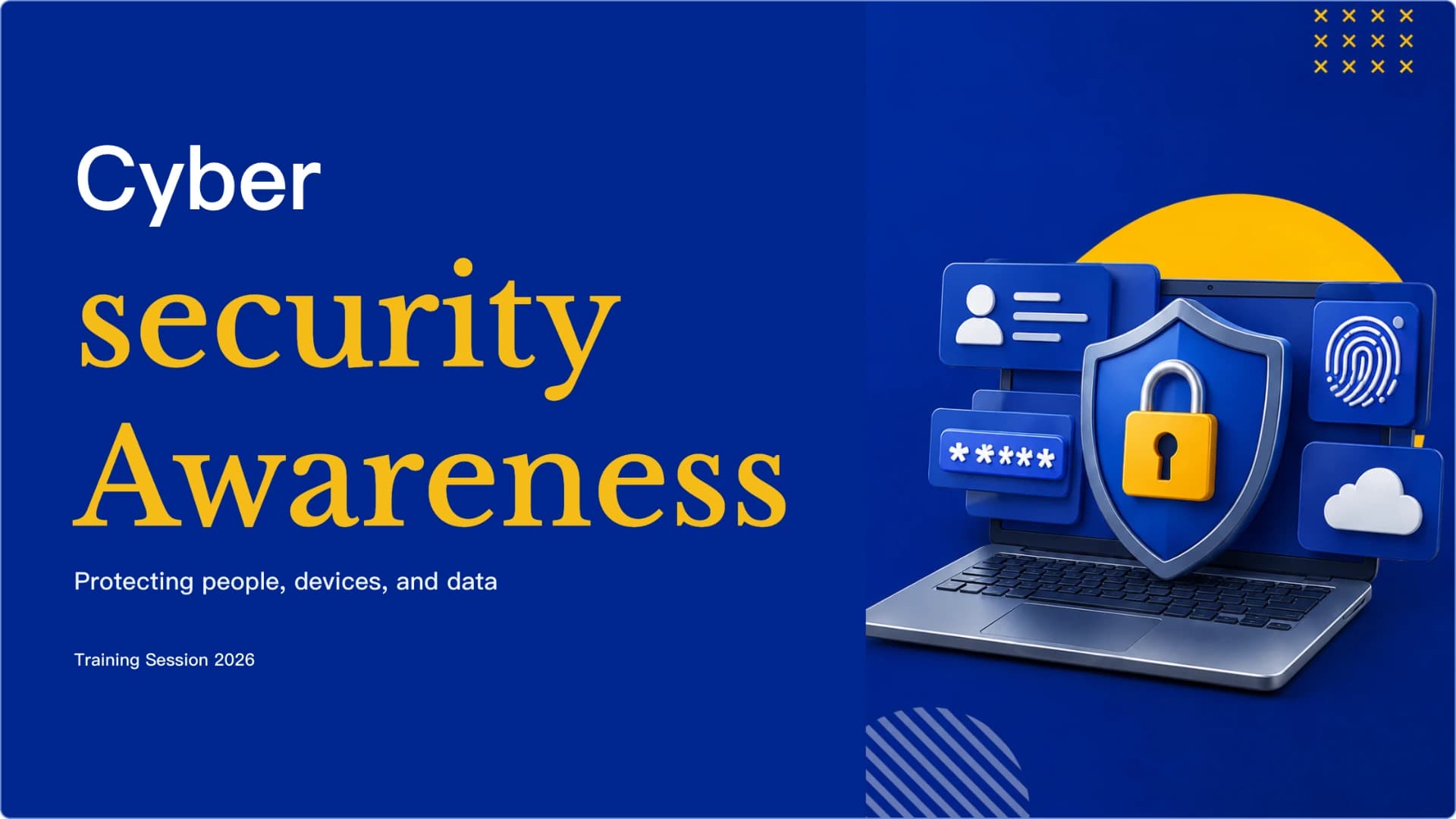 Blue & Gold Cyber Security Awareness Training Presentation presentation template